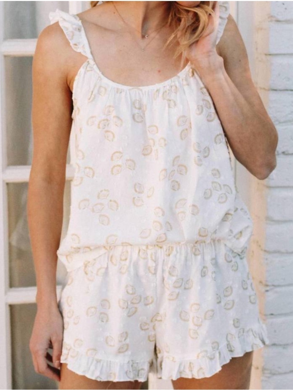 NWT SELF CONTRAST Lydia pj set in white Medium